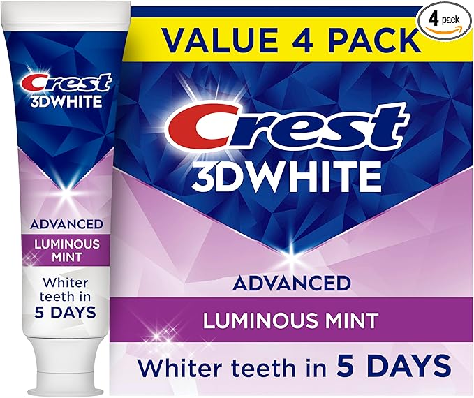 Crest 3D White Advanced, Teeth Whitening Toothpaste for Adults, 3.7 oz, 4 Pack, Cavity Protection Fluoride Toothpaste, Strengthens Enamel, Travel Size Toiletries
