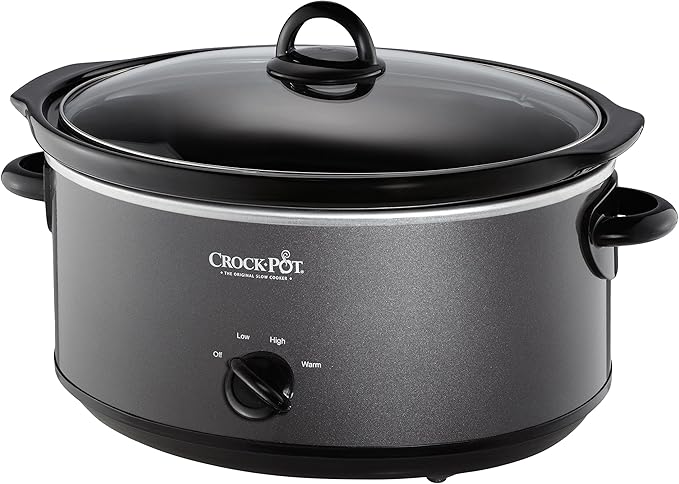 Crock-Pot 7-Quart Manual Slow Cooker, Family Size Serves 8+ People & Fits 6-lb Roast, Removable Stoneware with Warming Setting, Dishwasher Safe for Easy Cleanup, Charcoal