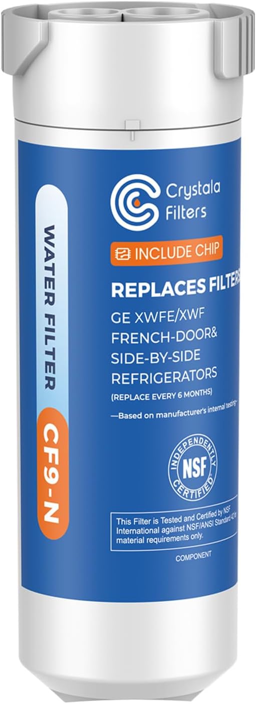 Crystala Filters Water Filter Compatible with XWFE (Built-in CHIP), Replacement for GE XWFE, XWF Refrigerator Water Filter Pack of 1