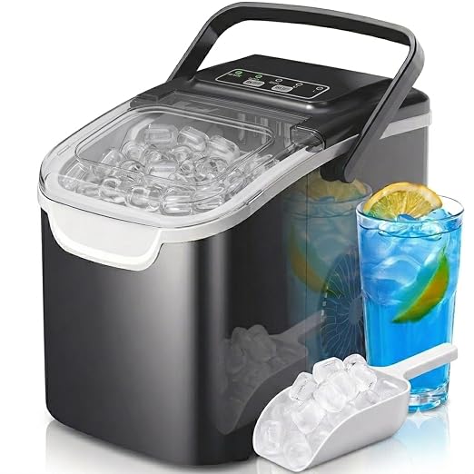Crzoe Ice Makers Countertop with Handle, 2 Sizes of Ice, 8 Bullet Ice Cubes in 6 Mins, 26Lbs/24H, Portable Ice Maker with Self-Cleaning, Ice Machine for Home&Kitchen&Office&Party