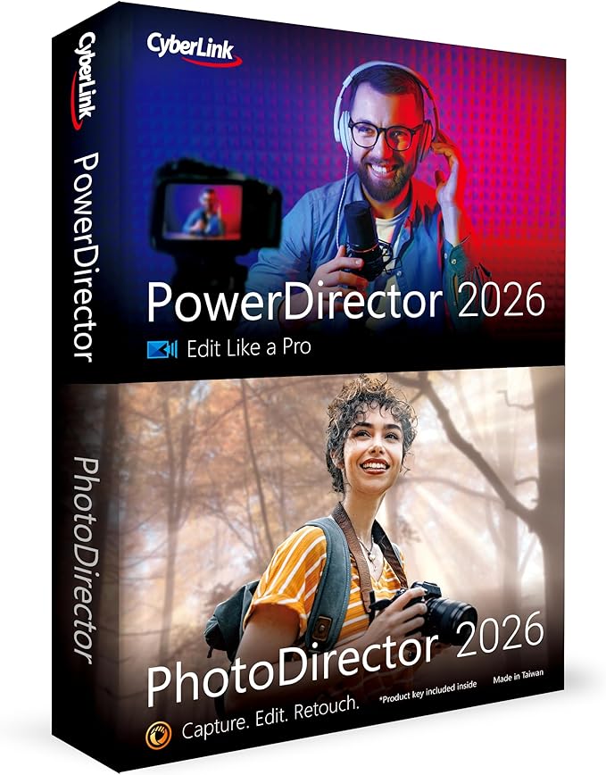 CyberLink PowerDirector & PhotoDirector 2026 | AI Video and Photo Editing Software for Windows | Slideshow Maker, Effects & Creative Design Tools | Box with Download Code