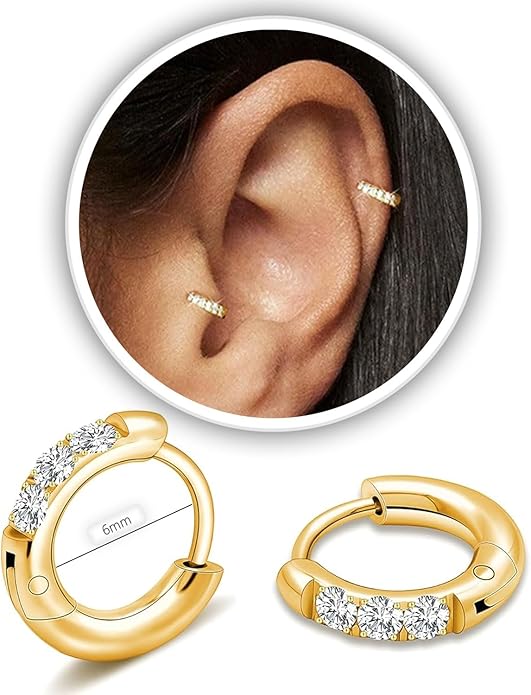 CZ Huggie Earrings for Women, Stainless Steel Hinged Small Hoop Earrings, Select Sizes, Colors and Sets for Cartilage Helix Lobe Ear Stack Jewelry