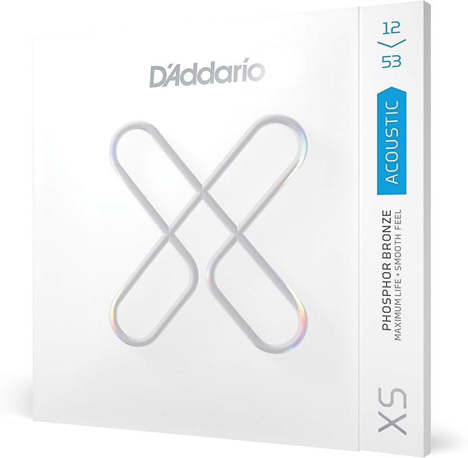 D'Addario Acoustic Guitar Strings, XS Phosphor Bronze Coated, XSAPB1253, Light Gauge 12-53, 6-String Set, Pack of 1