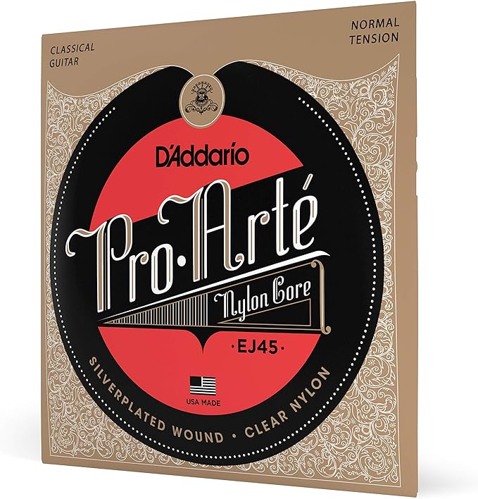 D'Addario Pro Arté Nylon Classical Guitar Strings, EJ45, Normal Tension, 6-String Set, Pack of 1
