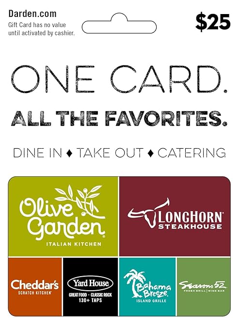 Darden Restaurants Physical Gift Card - $25