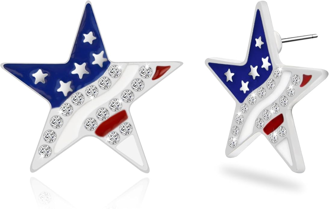 DAYANEY 4th of July Earrings 250 Anniversary USA Merchandise Patriotic Earrings, Red White and Blue Earings for Women and Girls American USA Flag Jewelry as Fourth of July Accessories for Independence Day Outfit Gifts