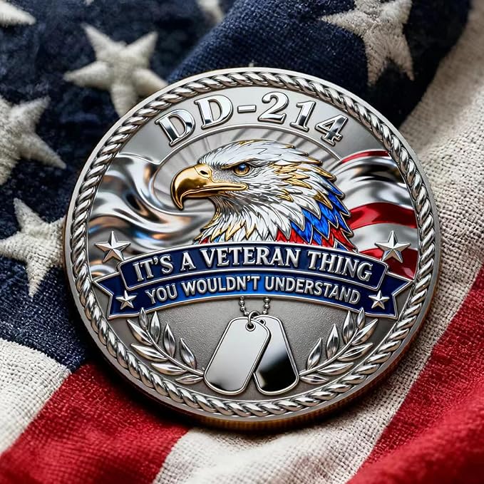 DD-214 It's a Veteran Thing Commemorative Challenge Coin | U.S. Military Veteran Gift for Retired Veterans, Active Duty & Families | Silver Metal Collectible Keepsake (Silvery)