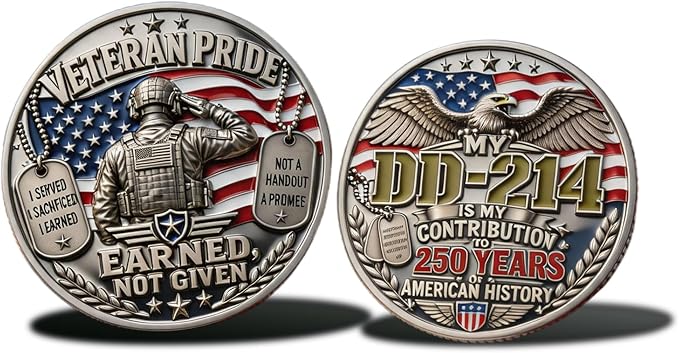 DD-214 Veteran Pride Coin,“My DD-214 is My Contribution” Commemorative Token,250 Years of Freedom Veteran Tribute Coin, Military Collectible Gift for Veterans Families and Retired Friends (1pcs)