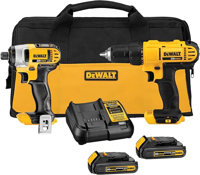 DEWALT 20V MAX Cordless Drill and Impact Driver, Power Tool Combo Kit , Includes 2 Batteries, Charger and Bag (DCK240C2)