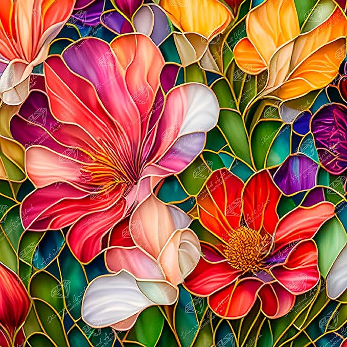 DIAMOND ART CLUB Stained Glass Flower Diamond Painting Kit, Fun DIY Crafts for Adults, Round Diamond Art Canvas, 13" x 13" (32.8 cm x 32.8 cm)