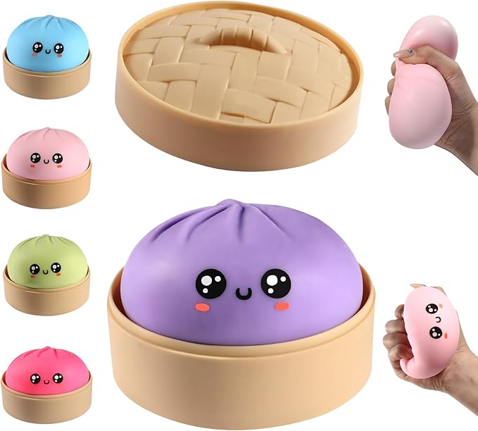 Dumpling Squishy, Dumpling Squishy Mystery Box, Cute Big Squishy Dumpling Stress Ball Fidget Sensory Toy for Adults Anxiety Relief, Novelty Squeeze Ball for Office Desk (Purple)
