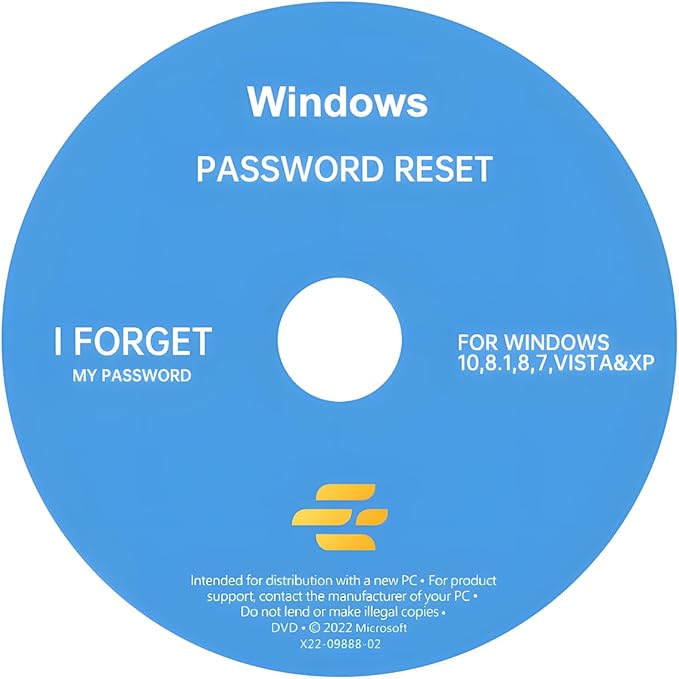 DVD For Password Reset Disk Supports Windows 10,11, 8, 7, Vista, XP