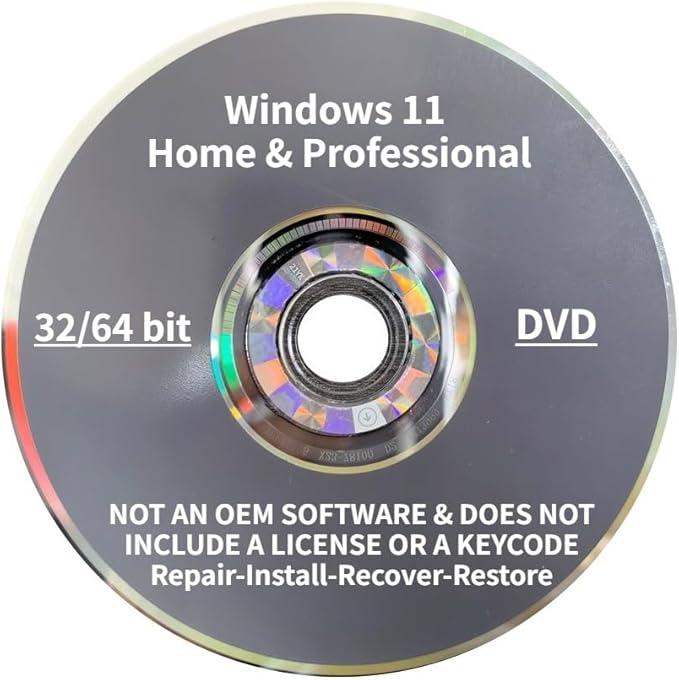 DVD For Windows 11 Home and Professional 32/64 Bit. Recover, Restore, Repair Boot Disc, and Install to Factory Default