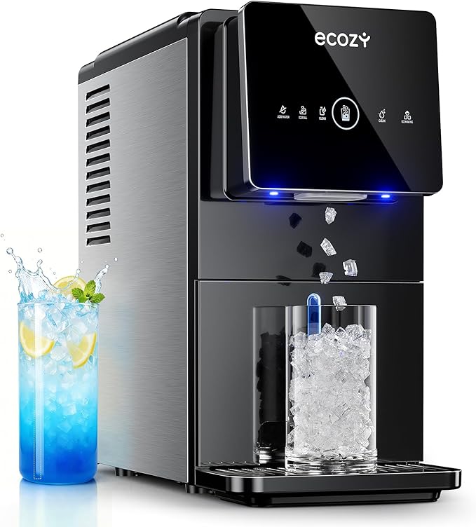ecozy Nugget Ice Makers Dispenser 40 lbs Per Day Pebble Sonic Ice Machine Countertop, Touch-Free Ice, Self-Cleaning, Mistalo Drop Slim for Home Kitchen Office
