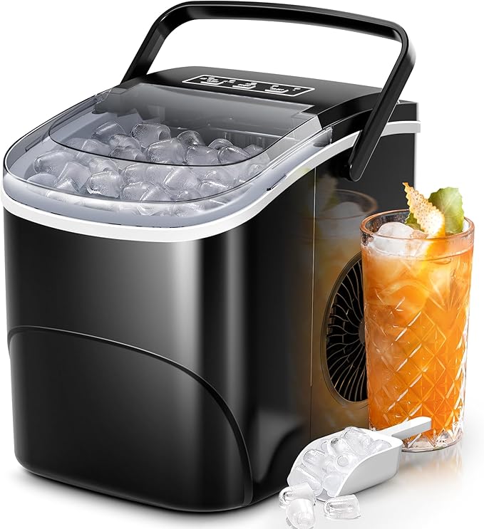 Electactic Ice Makers Countertop,26Lbs/24H,9 Cubes in 6 Mins,Portable Ice Maker Machine with Self-Cleaning,2 Sizes of Bullet Ice,Perfect for Home Kitchen(Black)