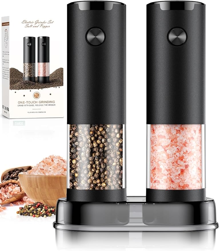 Electric Salt and Pepper Grinder Set Automatic Battery Pepper Mill Shakers Adjustable Coarseness Upgraded Larger Capacity with Led Home and Kitchen Appliances Birthday Gifts for Women Mom