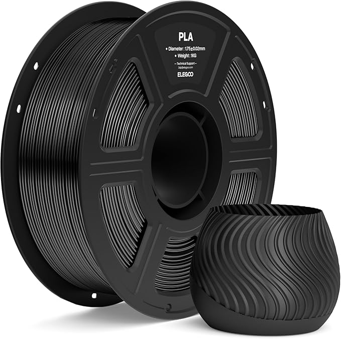 ELEGOO PLA Filament 1.75mm Black 1KG, 3D Printer Filament Dimensional Accuracy +/- 0.02mm, 1kg Spool(2.2lbs) Fit Most FDM 3D Printers