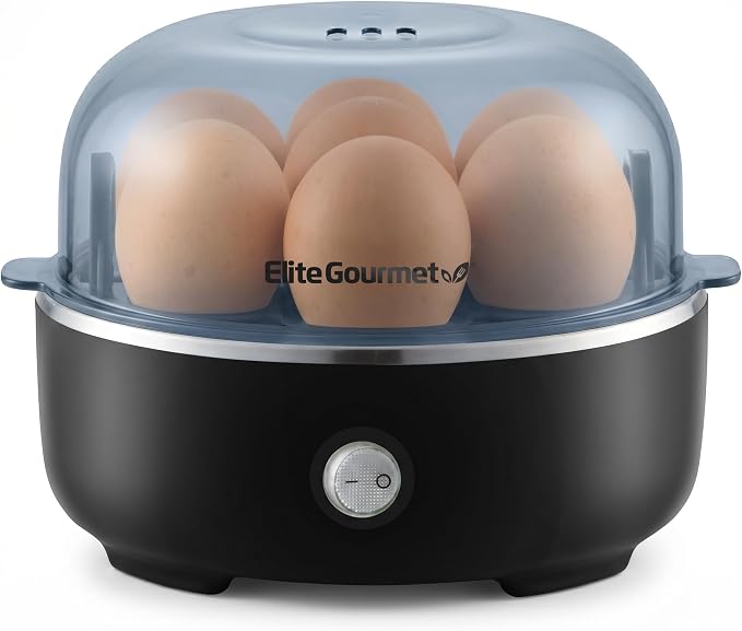 Elite Gourmet EGC115B Easy Egg Cooker Electric 7-Egg Capacity, Soft, Medium, Hard-Boiled Egg Cooker with Auto Shut-Off, Measuring Cup Included, BPA Free, Classic Black