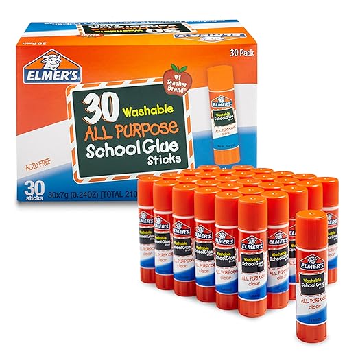Elmer's All Purpose School Glue Sticks, Acid-Free and Washable, Clear, 7 Grams, 30 Count - Craft Projects, Poster, Classroom Supplies, #1 Teacher Brand