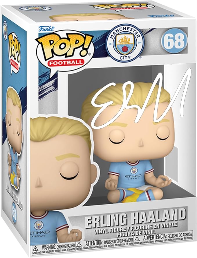 Erling Haaland #68 Facsimile Signed Reprint Laser Autographed Funko POP! Soccer Manchester City Figurine with Protector Case