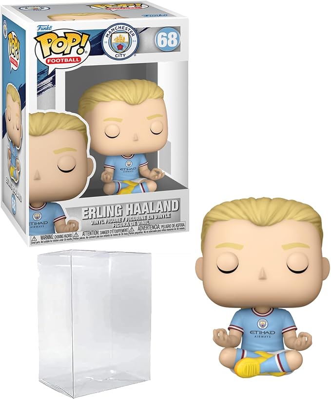 Erling Haaland #68 Manchester City Funko POP! Soccer Figurine Bundle with HOFSM Protector Case