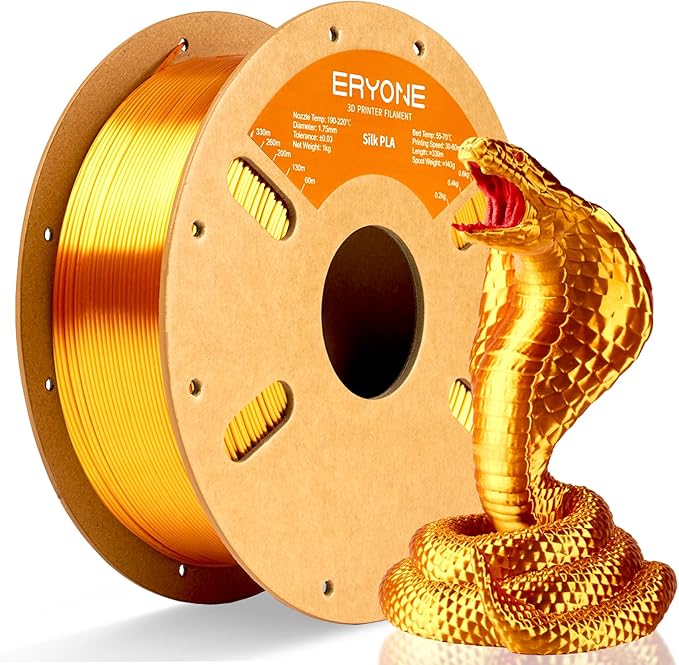 ERYONE Silk PLA Filament for 3D Printer 1.75mm +/- 0.03mm, Shiny Filament 1kg (2.1lbs)/Spool, Liquid Gold