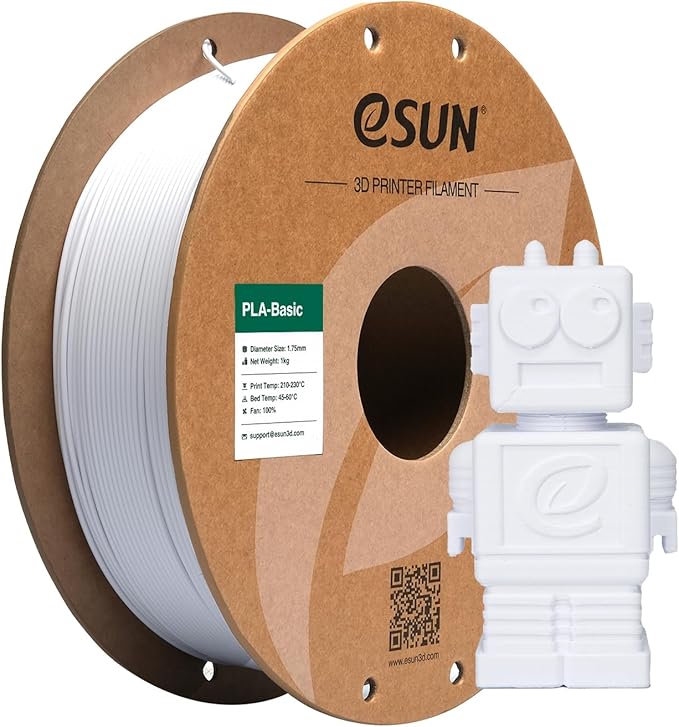eSUN PLA Basic Filament 1.75mm, 3D Printer Filament High Speed PLA for Fast Printing, 1KG Spool (2.2 LBS) 3D Printing Filament for High Speed 3D Printers, Cold White