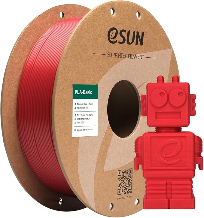 eSUN PLA Basic Filament 1.75mm, 3D Printer Filament High Speed PLA for Fast Printing, 1KG Spool (2.2 LBS) 3D Printing Filament for High Speed 3D Printers, Fire Engine Red