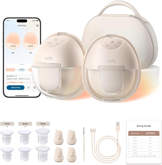 eufy Security Heated Wearable Breast Pump S1 Pro, Slim Hands-Free with Industry-Leading HeatFlow Tech, Wireless Charging Case, App-Controlled OptiRhythm, 300 mmHg Strong Suction, in-Bra Use