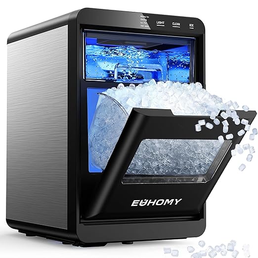 EUHOMY Nugget Ice Maker Countertop, 40Lbs/24H Pebble Ice Maker Machine, Self-Cleaning Countertop Sonic Ice Makers with Ice Scoop&Basket, Pellet Ice Maker Machine for Home/Kitchen/Office