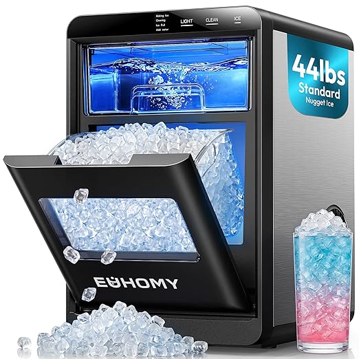 EUHOMY Nugget Ice Maker Countertop, 44Lbs/24H Sonic Ice Maker Machine, Self-Cleaning Pellet Ice Makers with Ice Scoop&Basket, Countertop Pebble Ice Maker for Home/Kitchen/Office