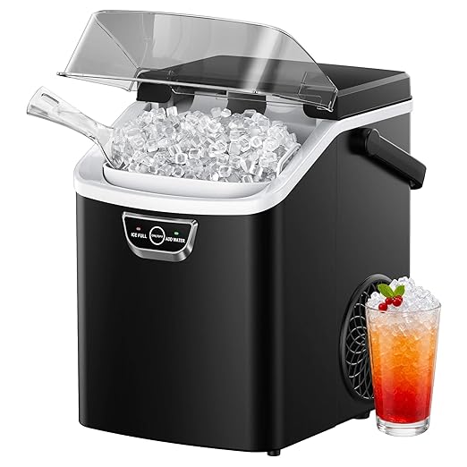 EUHOMY Nugget Ice Maker Countertop with Handle, Ready in 4 Mins, Max 40lbs/24H, Chewable Ice, Self-Cleaning, Portable Sonic Ice Maker with Basket and Scoop, for Home/Party/RV/Camping (Black)