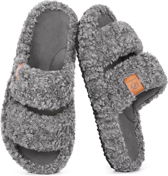 EverFoams Womens Fuzzy Open-toe Slippers Soft Comfy Memory Foam Indoor House Shoes
