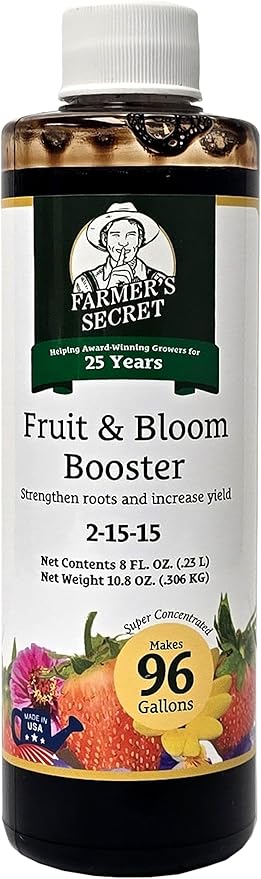 Farmer’s Secret Fruit & Bloom Booster Fertilizer - Super Concentrated - Boosts Flowering and Yield on All Varieties of Fruits, Vegetables and Flowers (8oz)
