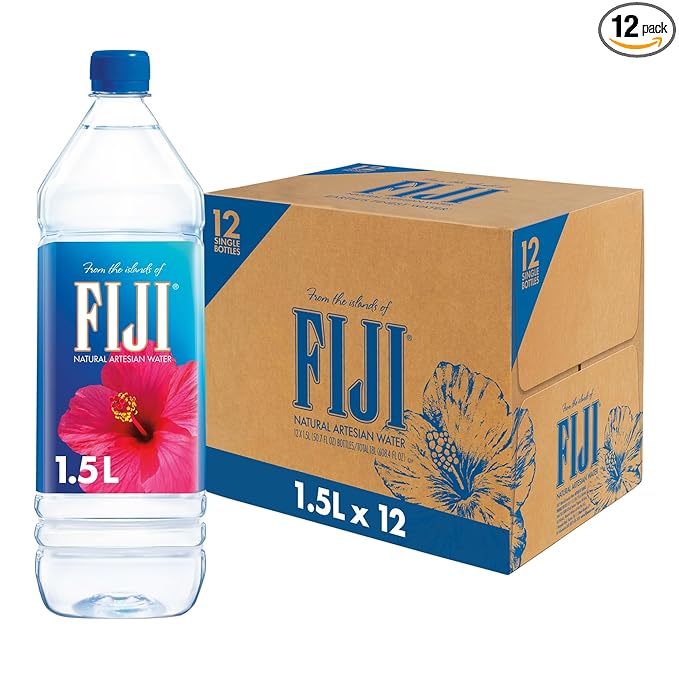 FIJI Natural Artesian Bottled Water 1.5 Liters / 50.7 Fl Ounce (Pack of 12) - 100% Natural Electrolytes