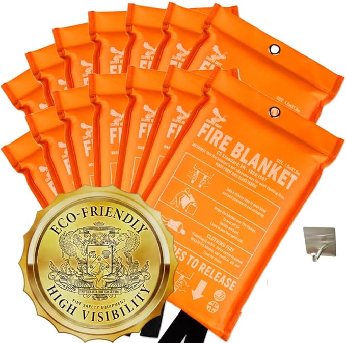 Fire Blanket -Certified 1500F Extra Thick, Glow In The Dark Fireproof Emergency Supplies. 500gsm, 0.5mm Thick Fire Blankets Emergency For Home. 5pc Fire Safety Emergency Blanket 40"x40" By Supa Ant