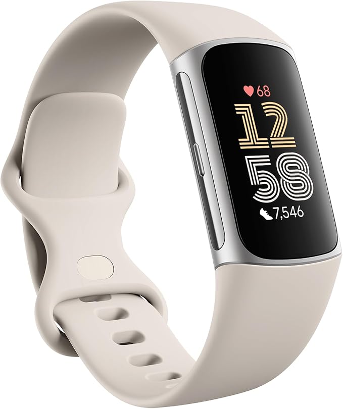 Fitbit Charge 6 Fitness Tracker with Google Apps - Heart Rate on Exercise Equipment - 3-Month Google Health Premium Membership Included - Health Tools - Porcelain/Silver - Small&Large Bands Included