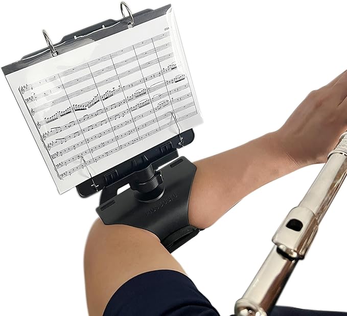 Flute Lyre FP10, Adjustable Marching Band Lyre for Flute & Piccolo with Flip Folder, Includes 10 Refill Sleeves
