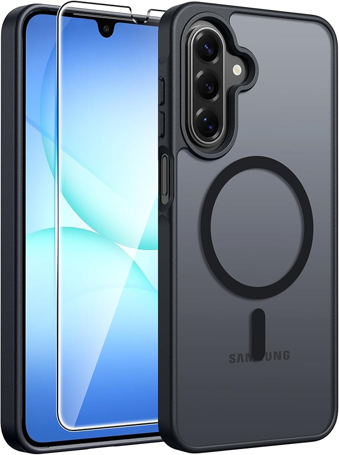 FNTCASE for Galaxy A17/A16 5G Phone Case: for Samsung A17 Cases [Compatible with Magsafe] [Screen Protector] Matte Translucent Military Grade Protection for Samsung A 17 & A 16 4G Cover - Black