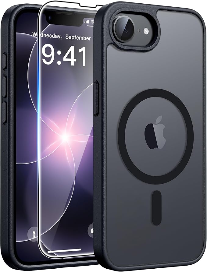 FNTCASE for iPhone 17e Case: iPhone 16e Phone Case [Compatible with Magsafe] Translucent Matte Case with [Screen Protector] Military Grade Shockproof Protective Phone Cover-Black