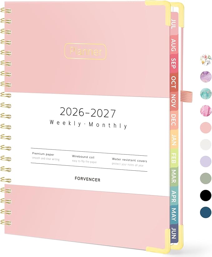 Forvencer Academic Planner 2026-2027, Hardcover Calendar Planner Weekly & Monthly, July 2026 - June 2027, 8.5" x 11", Daily Agenda with Tabs, College School Organizer for Student Teacher, Pink