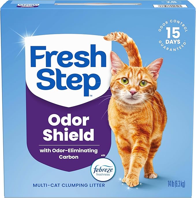 Fresh Step Odor Shield Multi Cat Clumping Cat Litter with Febreze Freshness, Low Dust, Odor Control with Ammonia Block Technology, Compatible in Automatic Litter Boxes, 14 lb.