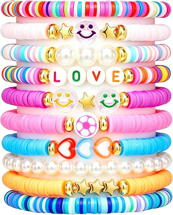 Friendship Bracelets for Girls, 10-Piece Cute Preppy Beaded Bracelet Set for Teen Girls, Matching Bracelets for Friends, Birthday Gifts for Daughter Granddaughter Niece