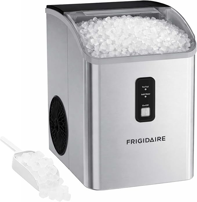 Frigidaire Countertop Crunchy Chewable Nugget Ice Maker, Compact, 33lbs per Day, Metallic Finish
