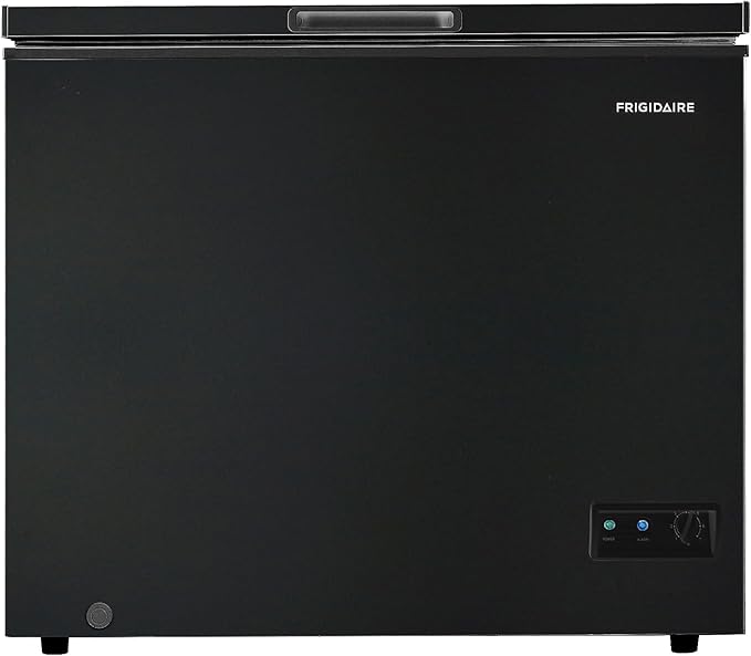 FRIGIDAIRE EFRF7003-BLACK Chest Deep Freezer, 7 Cu. Ft, Black Adjustable Thermostat-Removable Vinyl Coated Wire Basket-Easy Defrost Drain