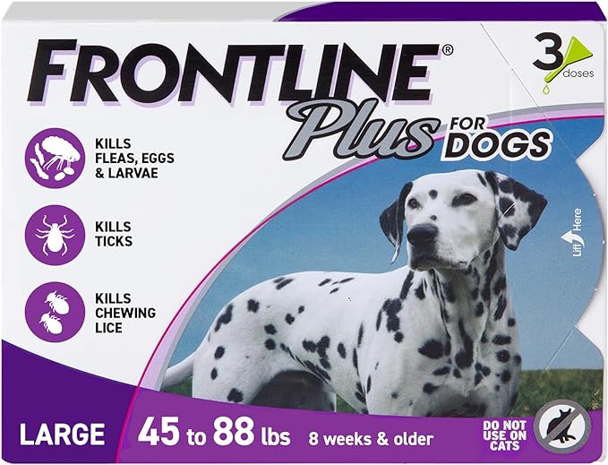 FRONTLINE Plus Flea & Tick Spot Treatment for Large Breed Dogs 45-88 lbs. (Purple) Count of 3