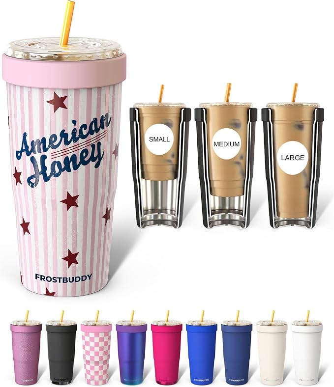 Frost Buddy Togo Buddy 30 oz Stainless Steel Vacuum Insulated Tumbler To Go Coffee Cup – Iced Coffee Sleeve, Travel Mug, Thermal Cup for Hot & Cold Drinks, Dunkin Cup (American Honey)