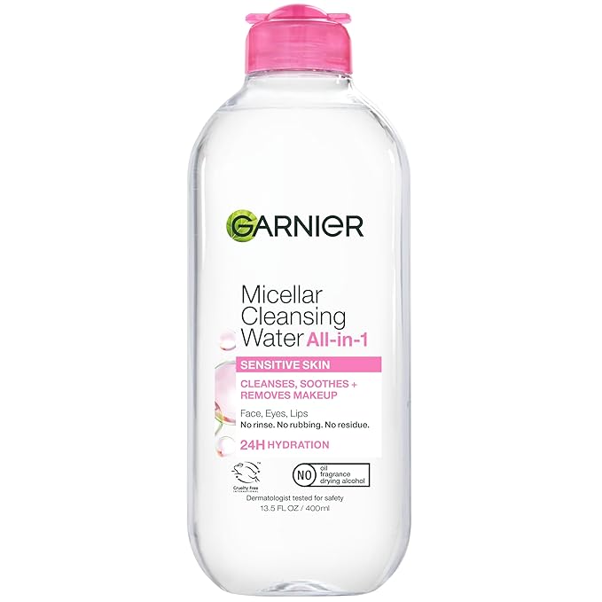 Garnier Micellar Water, Hydrating Facial Cleanser & Makeup Remover, Suitable for Sensitive Skin, Vegan, Cruelty Free, 13.5 Fl Oz (400mL), 1 Count