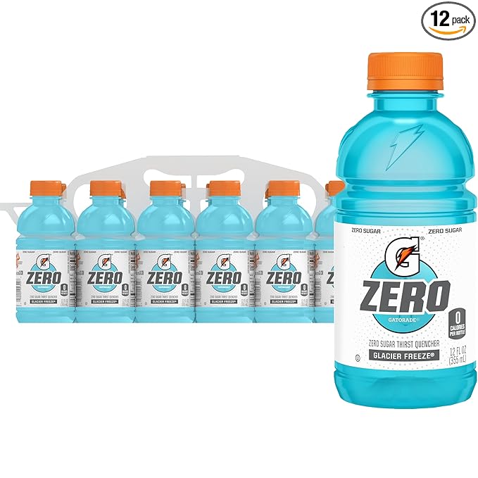 Gatorade Thirst Quencher Zero Sugar Sports Drink, Glacier Freeze, 12oz Bottles, 12 Pack, Electrolytes for Rehydration