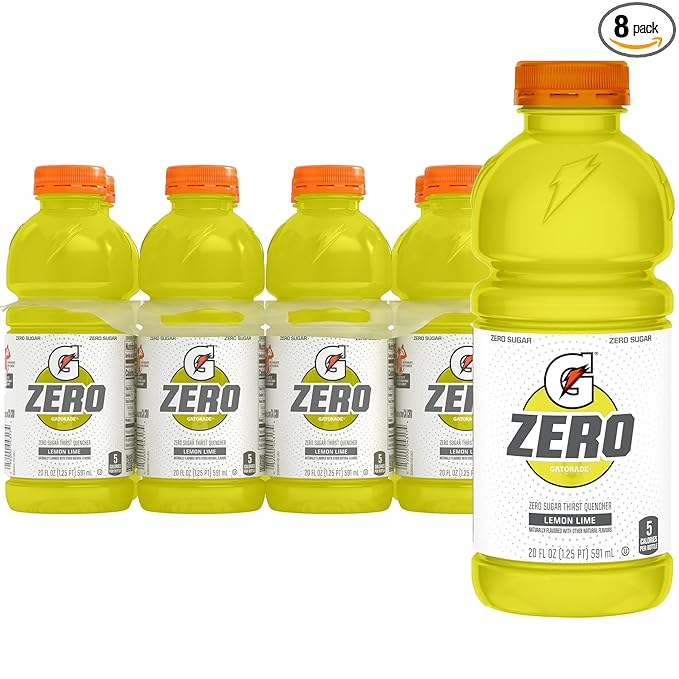 Gatorade Zero Sugar Thirst Quencher Sports Drinks, Lemon-Lime, 20 Ounce Bottles (Pack of 8)